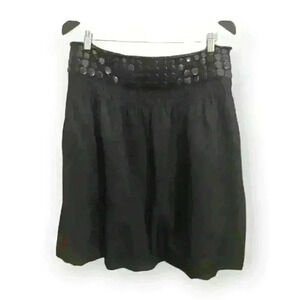 Laurel Escada Flowy  Black Bubble Skirt Wooden Beads Button Accent